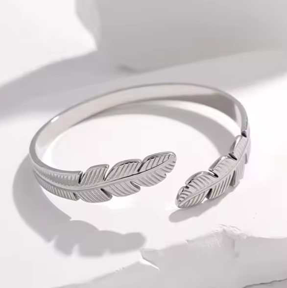 Steel Bracelet Women Creative Feather Design